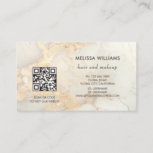 Carte De Visite  Luxury Gold Marble | QR Code (Dos)