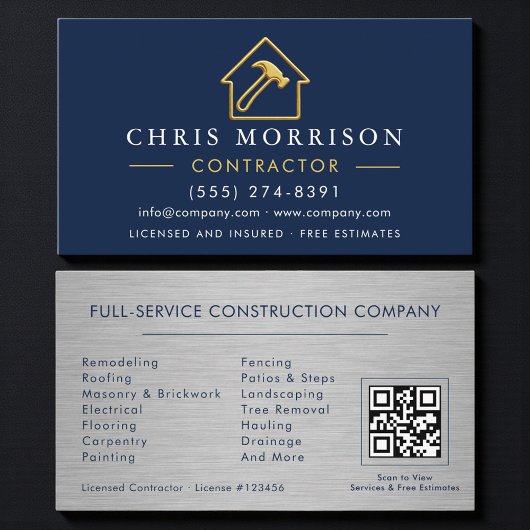 Carte De Visite Luxury Gold Metal Contractor QR Code