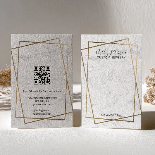 Carte De Visite Luxury Gold White Marble QR code Earring Display
