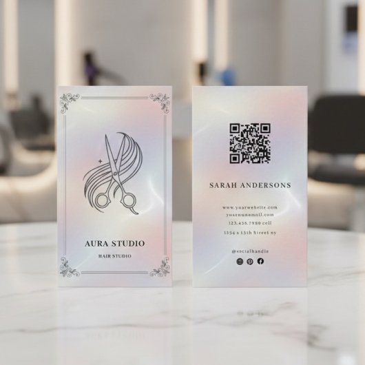 Carte De Visite Luxury Hair Stylist with QR Code Holographic