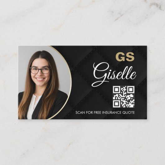 Carte De Visite Luxury Insurance Agent Black Photo QR Code (Devant)