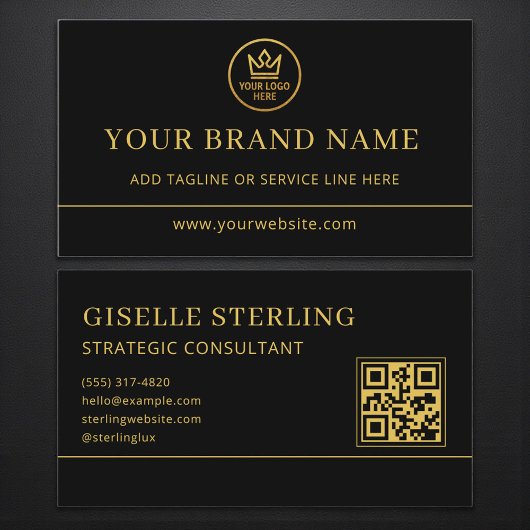 Carte De Visite Luxury Logo Black Gold QR Code
