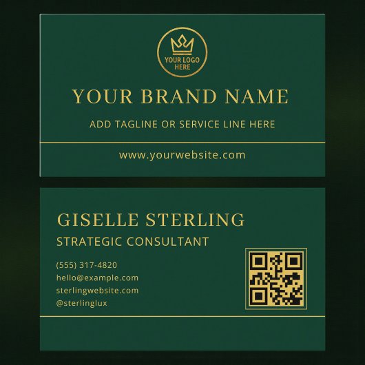 Carte De Visite Luxury Logo Green Gold QR Code