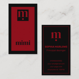 Carte De Visite Luxury minimal initial black and red
