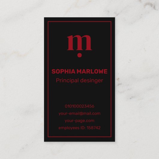 Carte De Visite Luxury minimal initial black and red (Dos)