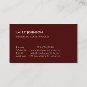Carte De Visite Luxury Minimalist  School Teacher Red Beige (Dos)