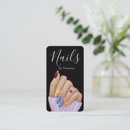 Carte De Visite Luxury Nail Salon QR Code Modern Nail Tech (Debout devant)