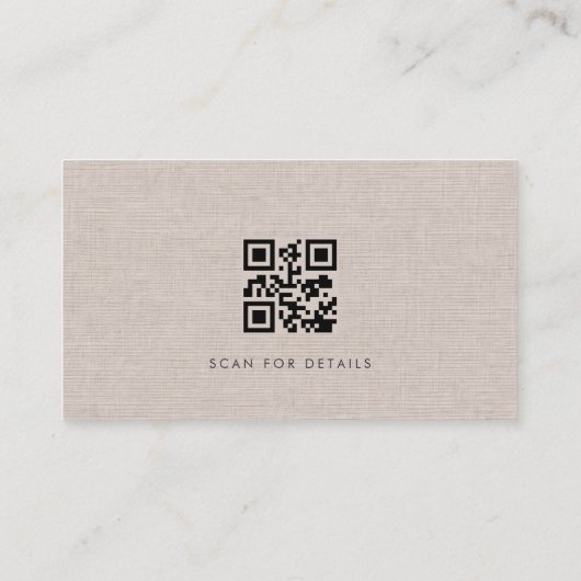 Carte De Visite Luxury Natural Brown Linen QR Code (Dos)