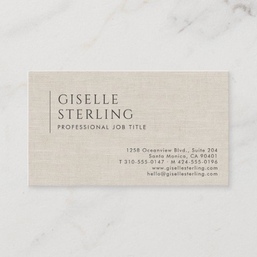 Carte De Visite Luxury Natural Linen QR Code (Devant)