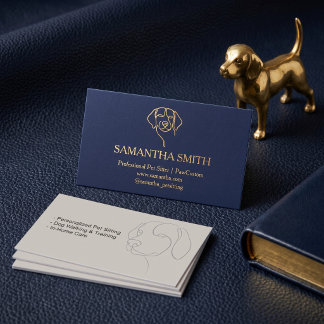 Carte De Visite Luxury Navy & Gold Pet Sitter Business Card | Eleg