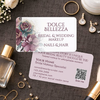 Carte De Visite Luxury Purple Teal Floral Bridal Makeup Artist