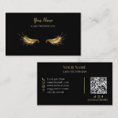 Carte De Visite Luxury QR code Black and Gold Lash Technician Busi (Devant / Derrière)