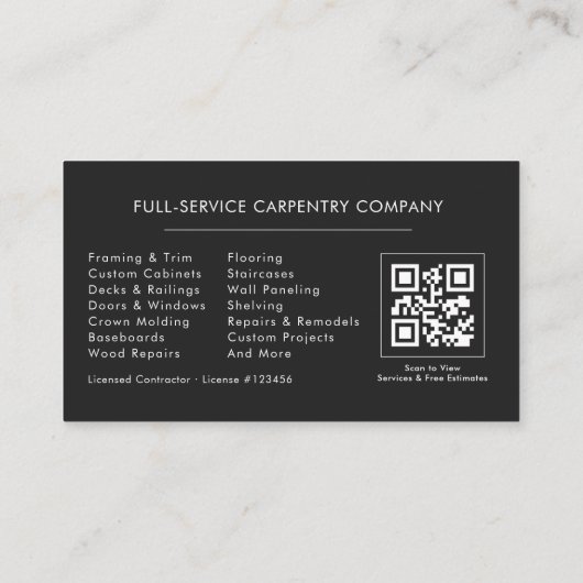 Carte De Visite Luxury QR Code Carpenter Carpentry Black Silver (Dos)
