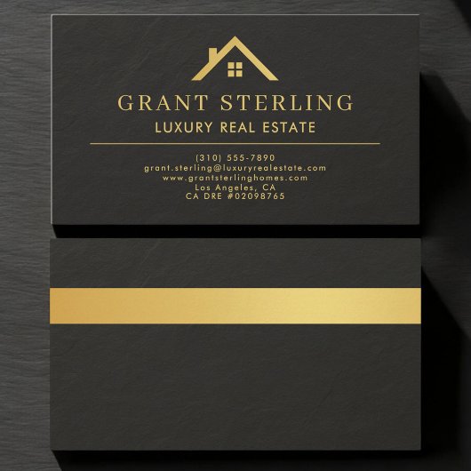 Carte De Visite Luxury Real Estate Agent Black Gold Stone