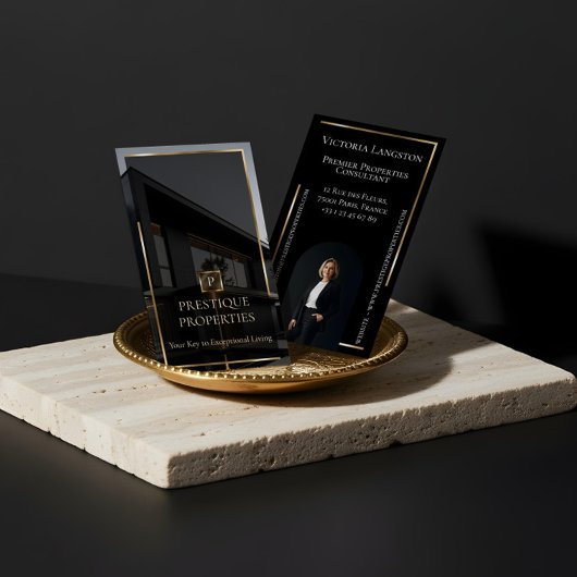 Carte De Visite Luxury Real Estate Black Gold Photo Monogram