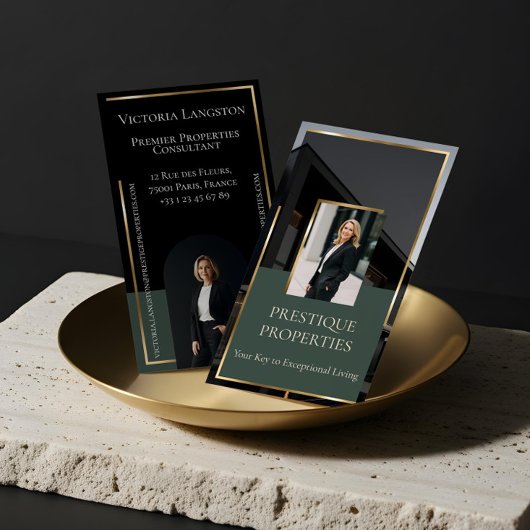 Carte De Visite Luxury Real Estate Black Gold Photo Monogram