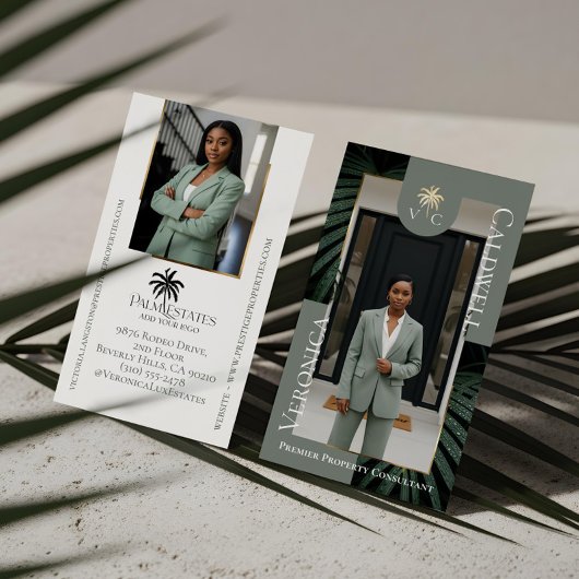 Carte De Visite Luxury Real Estate Firm Palm Tree Monogram Photo