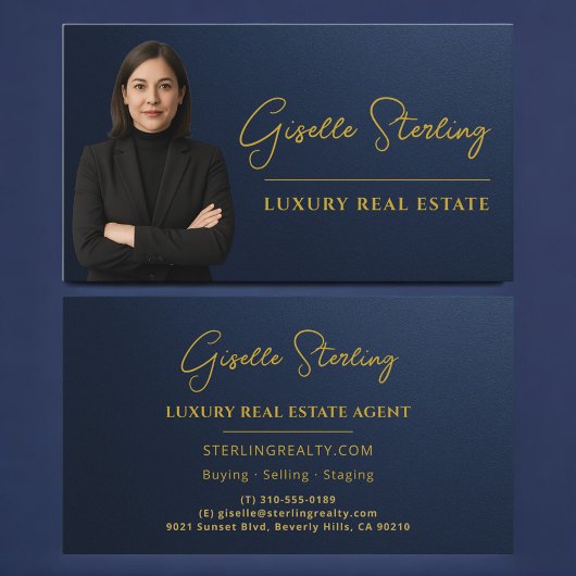 Carte De Visite Luxury Real Estate Navy Blue Gold Metallic