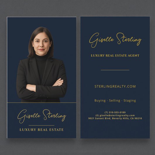 Carte De Visite Luxury Real Estate Navy Blue Gold Professional