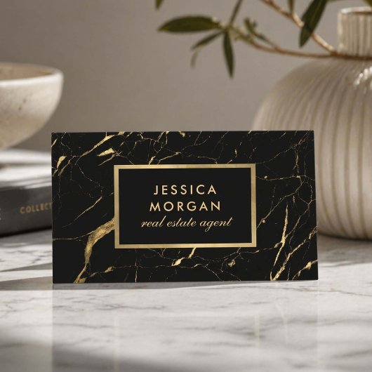 Carte De Visite Luxury Realtor Black Gold Marble
