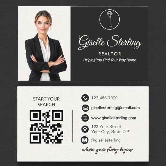Carte De Visite Luxury Realtor Neutral Photo QR Code
