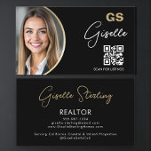 Carte De Visite Luxury Realtor QR Code Black Gold Photo
