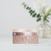 Carte De Visite Luxury Rose Gold Glitter Sparkling Stars Monogram (Debout devant)