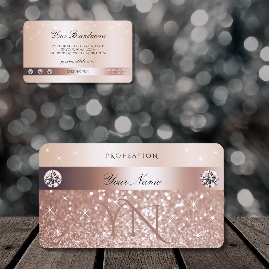 Carte De Visite Luxury Rose Gold Glitter Sparkling Stars Monogram