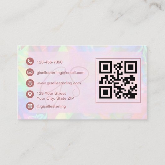 Carte De Visite Luxury Rose Gold Opal QR Code Professional (Dos)