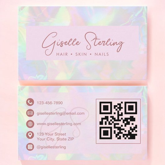 Carte De Visite Luxury Rose Gold Opal QR Code Professional