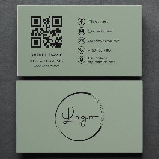 Carte De Visite Luxury Sage Green Company Logo QR Code 