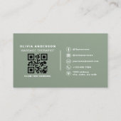 Carte De Visite Luxury Sage Green Massage Therapist QR Code  (Dos)