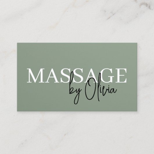 Carte De Visite Luxury Sage Green Massage Therapist QR Code  (Devant)