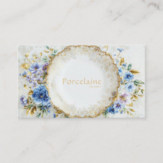 Carte De Visite Luxury Victorian Blue Floral Ornate Gold Plate (Devant)
