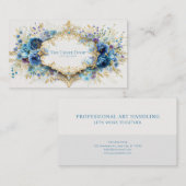 Carte De Visite Luxury Victorian Ornate Gold Frame Blue Floral (Devant / Derrière)