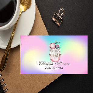 Carte De Visite Macaron Cupcake, Boulangerie Sucrée Holographique
