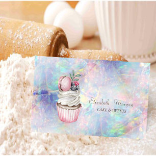 Carte De Visite Macaron d'aquarelle moderne Bokeh Holographique, O