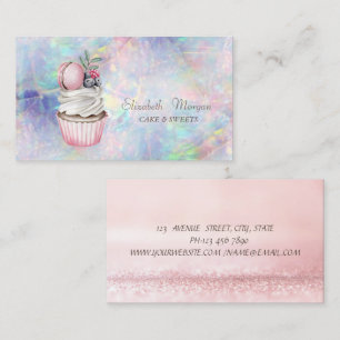Carte De Visite Macaron d'aquarelle moderne Bokeh Holographique, O