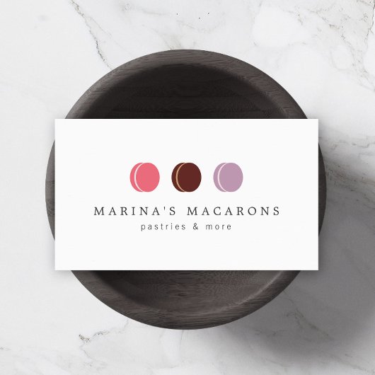 Carte De Visite MACARON TRIO LOGO 3 en français sur blanc