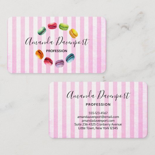 Carte De Visite Macarons Dans Un Cercle | Pâtisserie française en (Devant / Derrière)