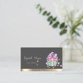 Carte De Visite Macarons français rayure dorée Élégant Moderne (Debout devant)