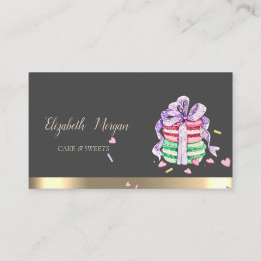 Carte De Visite Macarons français rayure dorée Élégant Moderne (Devant)
