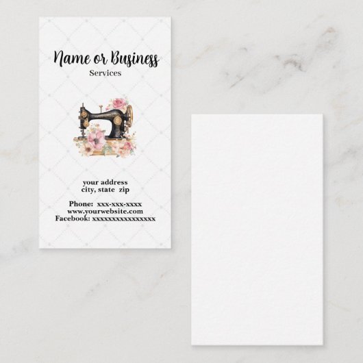 Carte De Visite Machine à coudre (Devant / Derrière)