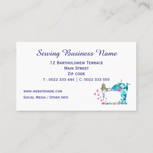 Carte De Visite Machine à coudre à courtepointe Patchwork (Dos)