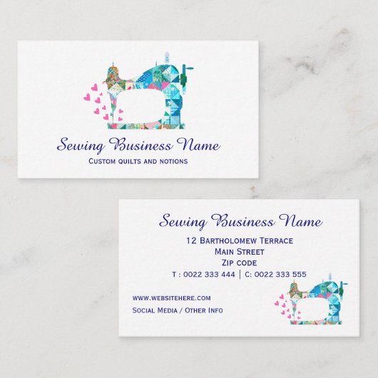 Carte De Visite Machine à coudre à courtepointe Patchwork (Devant / Derrière)