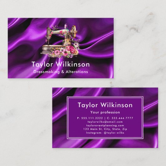 Carte De Visite Machine à coudre à vapeur violet (Devant / Derrière)