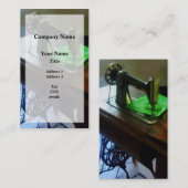 Carte De Visite Machine à coudre avec du tissu vert (Devant / Derrière)