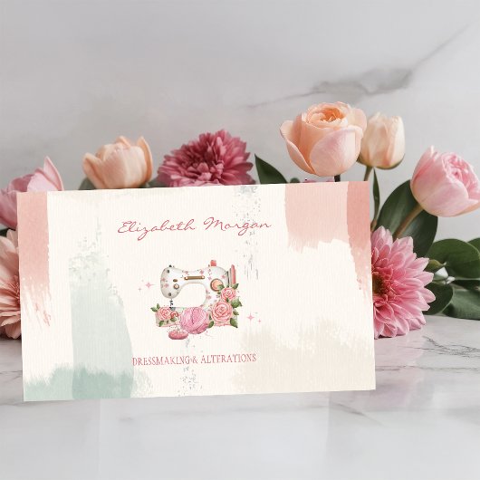 Carte De Visite Machine à coudre blanche professionnelle brosse à