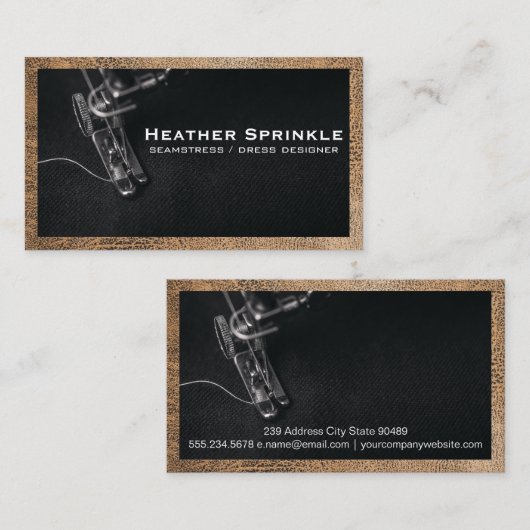 Carte De Visite Machine à coudre | Bordure en cuir (Devant / Derrière)