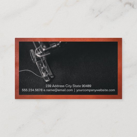 Carte De Visite Machine à coudre | Bordure en cuir Brown (Dos)